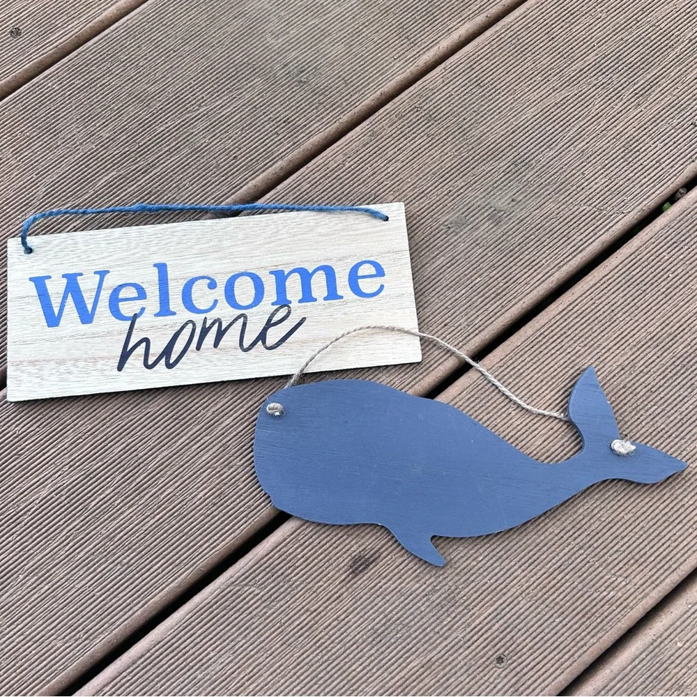🩶5/$30 Target One Spot Whale Decor Mini Hanging Signs NEW